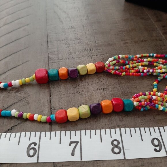Colorful Multi-Strand Beaded Necklace 14 Inches Bohemian Style Multi-Color - Picture 5 of 5